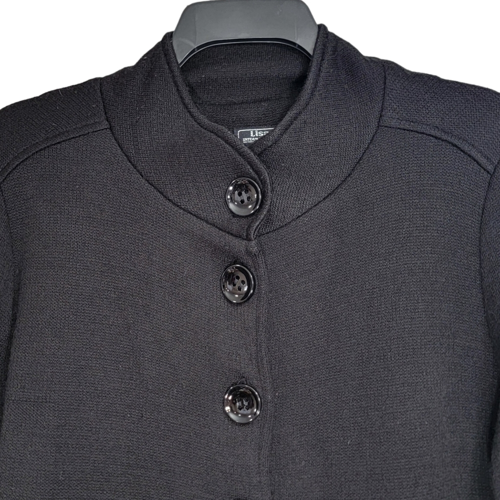 Lisa International Black Button Down Wool Blend 1/2 Sleeve Coat - Picture 4 of 14